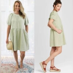 Universal Thread|Sage Green Baby doll Smocked Dress in gauze cotton•Beachy boho